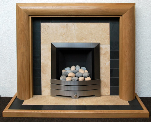Travertine limestone fireplace
