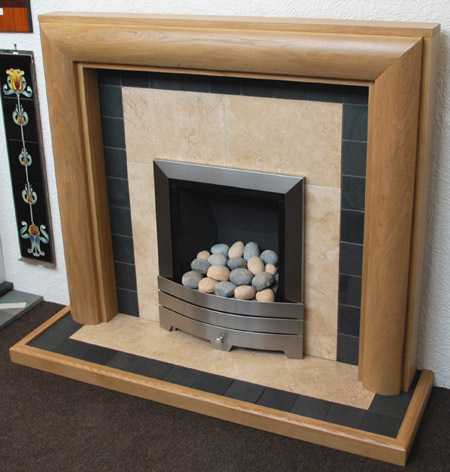 Travertine fireplace back panel