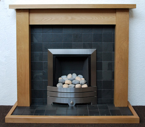 Black riven slate fireplace