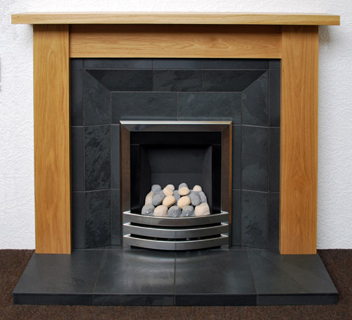 Black slate shaped fireplac