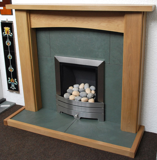 Green slate fireplace