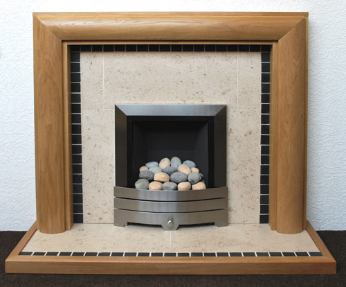 Limestone fireplace