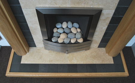 Travertine fireplace hearth